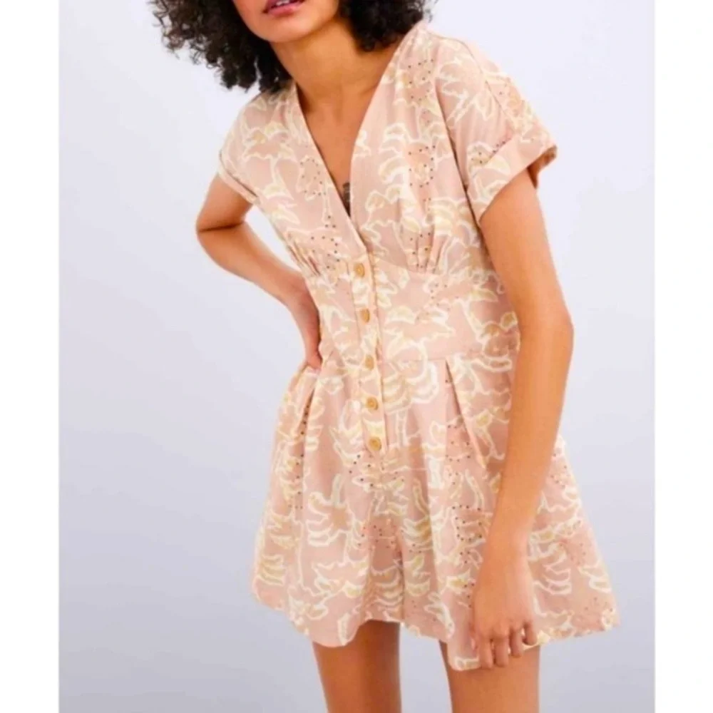 “ZARA” Linen Blend Palm Trees Button Down Romper